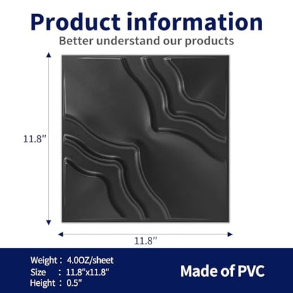 Art3dwallpanels 3D Wall Panels, 33 Pack, 12x12 Inch, Black - color: Flower Black
