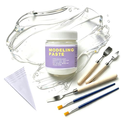 Clear Modeling Paste 10.14 oz/300ml, Acrylic Texture Paste with Art Tools - color: Transparent Texture Paste+Palette Knife+Scrapers Tools