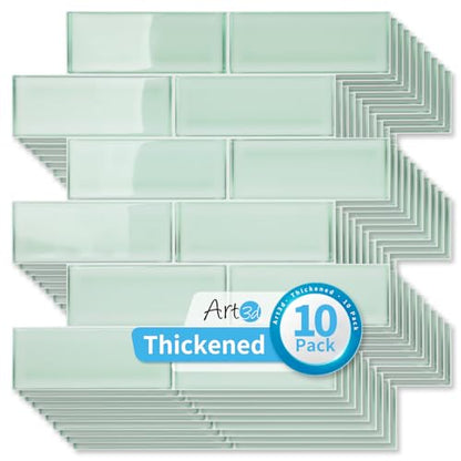 Art3d Seaglass Subway Design Peel and Stick Backsplash, 10-Pack, Aqua Green - color: Aqua Green