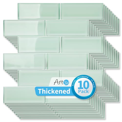 Art3d Seaglass Subway Design Peel and Stick Backsplash, 10-Pack, Aqua Green - color: Aqua Green