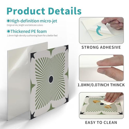 VICCI 12Pcs Peel and Stick Backsplash Tile Stickers, Waterproof Wall Tiles - color: Art-226, size: 5.9x5.9IN*12PCS