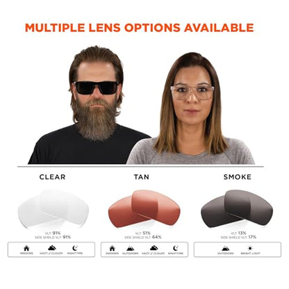Ergodyne Skullerz SIXTEN Safety Glasses with Side Shields, Anti Fog + Anti Scratch, ANSI z87.1 with Protective Microfiber Bag - color: Tan Lens