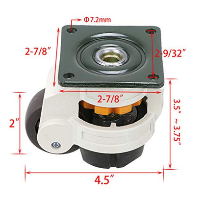 Skelang 4-Pcs Leveling Machine Casters with Nylon Wheel and Rubber Foot, Retractable Workbench Caster, Loading Capacity 2200 Lbs - color: White, size: Medium