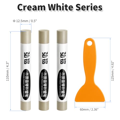 3 Colors Wood Filler Sticks, Cream White Series, with Scraper - color: Cream White Series