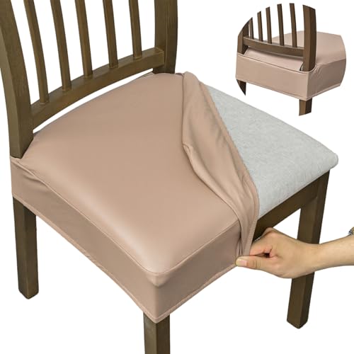 FUANGUI Dining Chair Covers Set of 2, Kitchen Chair Seat Covers - color: Pu-khaki