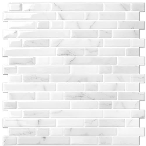 STICKGOO Thicker Peel and Stick Backsplash Tile for Kitchen and Bathroom - color: White Marble