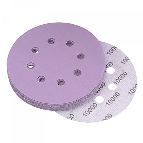 uxcell 15Pcs 5-Inch Purple Sanding Discs 10000 Grits 8 Hole Hook and Loop Professional Aluminum Oxide Sand Paper Wet Dry Polish for Wood Metal Paint Finish - style: 10000 Grit