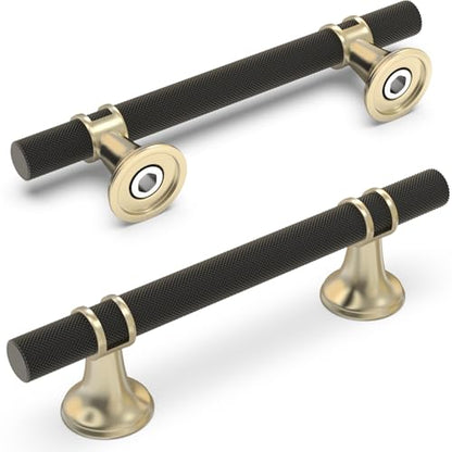 10 Pack 3-3/4 Inch Cabinet Pulls knurled Matte Black and Brushed Gold Kitchen Cabinet Handles Aluminum and Zinc Alloy Drawer Pulls Solid Cabinet Hardware - color: Black and Brushed Gold Knurled, size: 3-3/4'' Hole Center(96mm)