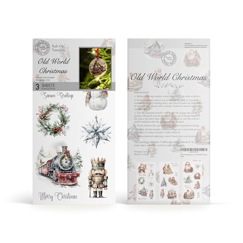 Thymeless Designs Rub on Transfers for Crafts and Furniture | 3 Design Sheets 6”x 12” | Home Decor Transfers | Furniture and Craft Decals (Old World Christmas) - style: Old World Christmas