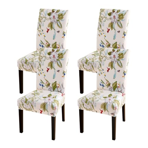 Dining Chair Covers Set of 4, Stretch Spandex Chair Slipcover, Navy Blue Chair Slipcovers, Washable Anti-Dust Chair Seat Cover for Kitchen Dining Room, Wedding Party - color: Flower2, size: 4Pcs