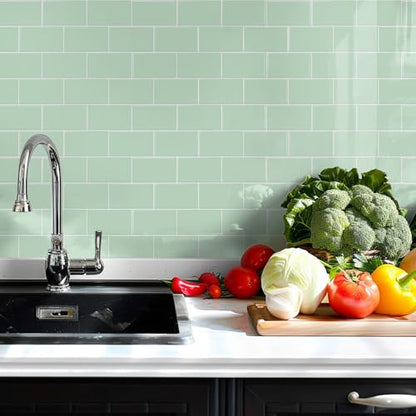 STICKGOO Subway Tile Peel and Stick Backsplash, Thicker Design 12" x 12" Stick on Backsplash Tiles for Kitchen, Bathroom, Wall Tile (10 Sheets, Light Green) - color: Light Green
