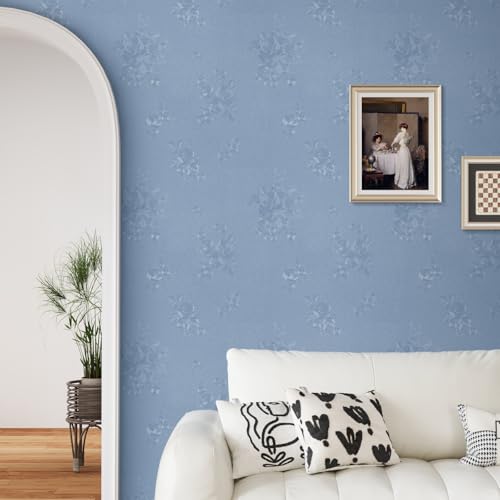 CRE8TIVE Light Blue Peel and Stick Wallpaper - 12"x354" Textured Embossed Flower Wallpaper Adhesive for Bedroom, Kitchen, Living Room - color: Light Blue, size: 12" x 354"