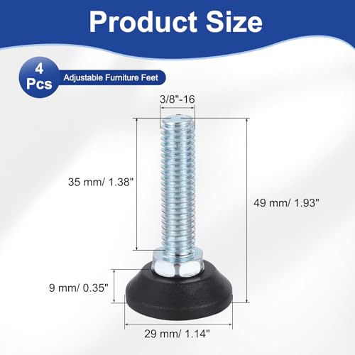 uxcell 3/8"-16 Thread Furniture Feet Levelers, 4Pcs 35mm l Adjustable Furniture Feet Screw in Threaded Leveling Leg Screw on Chair Foot Glides Leveling for Table Chair Cabinet Black - size: 3/8"-16 35mm