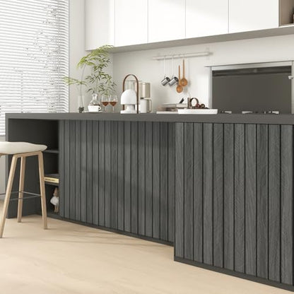 Black 3D Wall Panels Acoustic Wood Slat Wall Paneling for Walls - color: Black