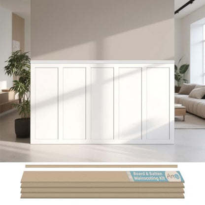 Art3d MDF Premade Paintable Board and Batten Wainscoting Kit, 189 x 54 in - size: 189 x 54 Inch