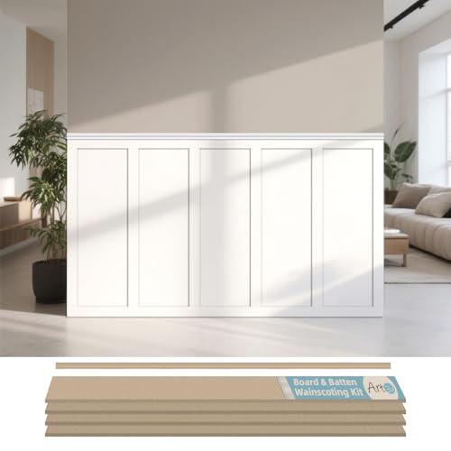 Art3d MDF Premade Paintable Board and Batten Wainscoting Kit, 94.5 x 54 in - size: 94.5 x 54 Inch