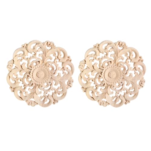 2Pcs Wood Carved Appliques Round Wooden Carving Onlays Decals for Furniture - color: 2-Pack, size: 3.94 inches