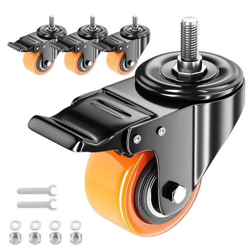 Caster Wheels 2 inch Locking Casters Set of 4, Threaded Stem 1/4"-20 x 1 - color: Orange, size: 2in(1/4"-20)