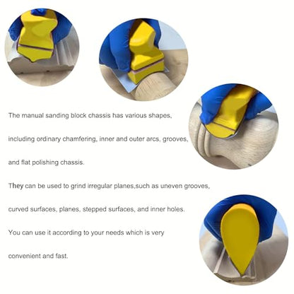 Hand Sanding Block Set, 16 Assorted Contoured Profiles, Hook & Loop - color: Yellow