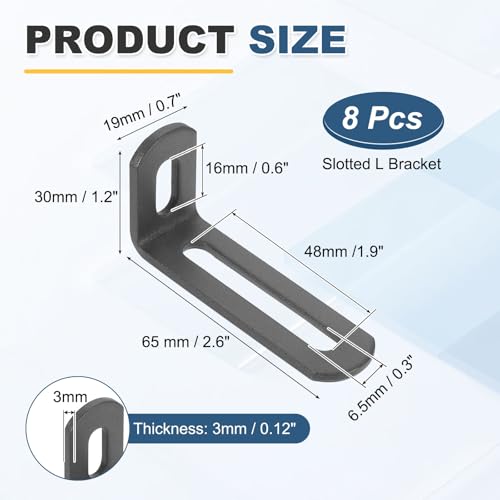 uxcell 8 Pcs Adjustable Right Angle Brackets 2.6"x1.2"x0.7" Deep Grey - color: Deep Grey, size: 2.6"x1.2"x0.7"