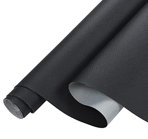 Picheng Lychee Faux Leather Fabric: 13.8" x 53"Soft Black Faux Leather Roll - color: Black