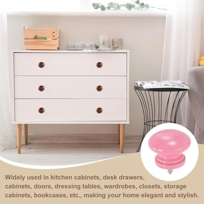 uxcell 8Pcs Round Wood Drawer Knob, 1.26" x 0.98" Self-Tapping Solid Wood Handle Round Cabinet Knob Mushroom Shape Wooden Knobs for Furniture Dresser Wardrobe, Pink - color: Pink, size: 1.26" x 0.98"