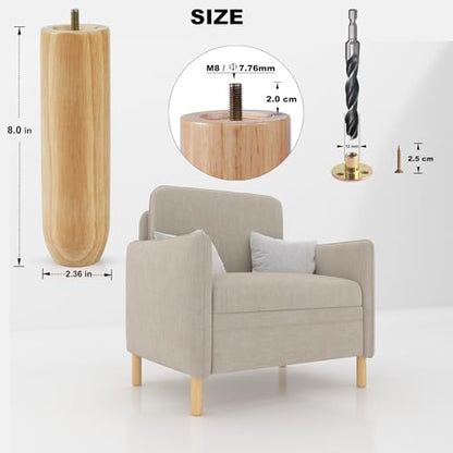 8 Inch Tall Heavy Duty Natural Wooden Furniture Legs Set of 4 - Cylindrical Solid Wood Legs for Sofa, Couch & High Tables - Varnished Replacement Feet - color: Varnished, size: 8 Inch