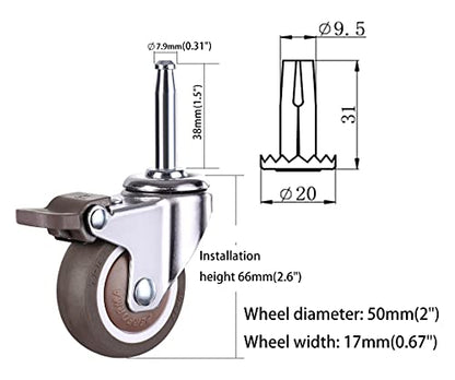 2 Inch Rubber Caster Wheel Set of 4(2 with Brakes & 2 Without) with 5/16" x 1-1/2" (8 x 38mm) Stem Sockets, for Furniture Crib Trolley Dining Car Casters - style: 2 With Brakes & 2 Without Brakes