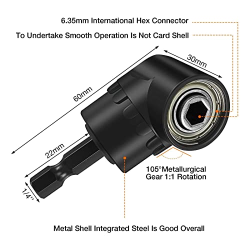 17Pcs Flexible Drill Bit Extension, Include 3Pcs Rotatable Socket Adapter 2Pcs Hex Shank 105° Right Angle Drill Attachment 10 Short Screwdriver Bits 90° Angled Bits and Bendable Extension - color: 17*black