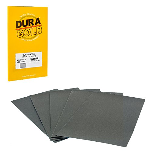 Dura-Gold 5-1/2" x 9" Wet or Dry Sandpaper Sheets, 400 Grit, Box of 25 - size: 400-Grit
