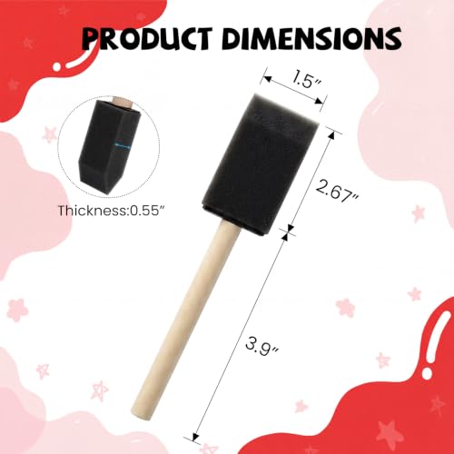 Mister Rui 12 Pack 1.5 Inch Foam Paint Brushes for Crafts and Staining - color: 1.5 Inch Foam Brush Set | Pack of 12