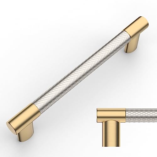 Amerdeco 10 Pack Brushed Nickel and Gold Knurled Cabinet Pulls 5" - color: Nickel Gold, size: 5" hole center