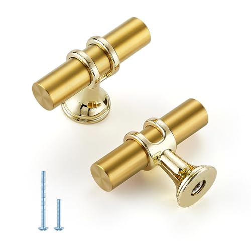 HOME EDIT Gold Cabinet Handles, T-Bar Single Hole, 15 Pack - color: Brushed Brass, size: Single Hole