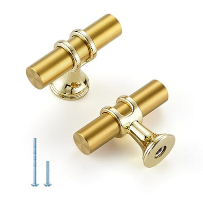 HOME EDIT Gold Cabinet Handles, T-Bar Single Hole, 15 Pack - color: Brushed Brass, size: Single Hole
