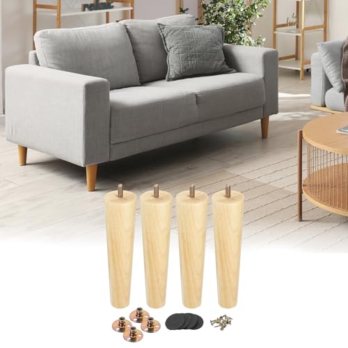 uxcell 4 Pack Furniture Legs, 8 Inch Round Wood Legs, Replacement Chair Feet for Couch Sofa Chair Bed Dresser Cabinet - size: 8 inch
