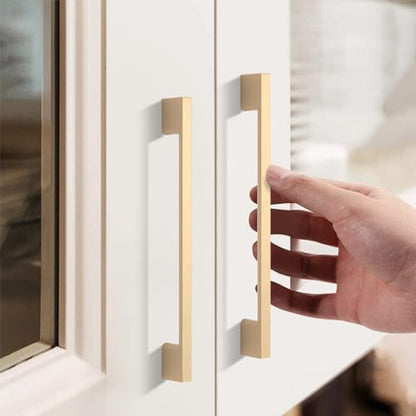 FILTA 10 Pack 6.3 Inch(160mm) Hole Centers Brushed Brass Cabinet Pulls,Stylish Kitchen Cabinet Handles Zinc Alloy Gold Cabinet Hardware for Cabinets Cupboard Handles Drawer Pulls - color: Brushed Brass, size: 6.3" Hole Center, style: 10pack