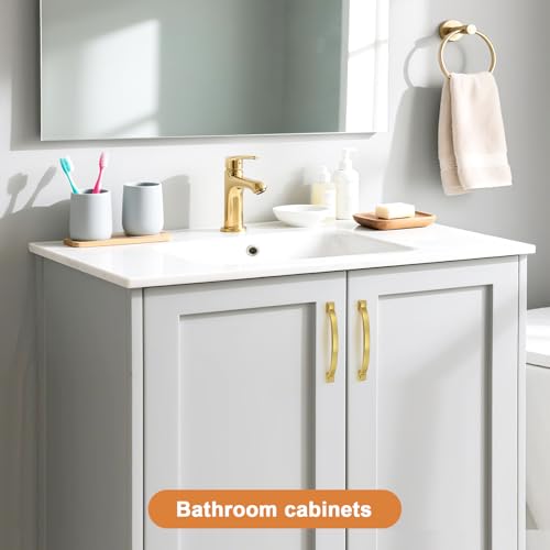 Probrico 5 Pack 5 Inch Brass Gold Cabinet Pulls Solid Zinc Alloy - color: Gold, size: 5" Hole Center(128mm)