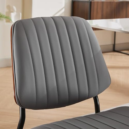 Dining Chairs Set of 4, Mid-Century Modern Kitchen Chairs, Gray Linen - color: Gray Vertical Stripes