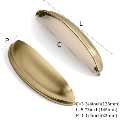 10 Pack 5" Drawer Pulls Brushed Brass Cabinet Cup Pulls Kitchen Hardware Cabinet Handles Drawer Handles Knobs 5 inch Hole Center - color: Brushed Brass, size: 5"(128mm) Hole Center