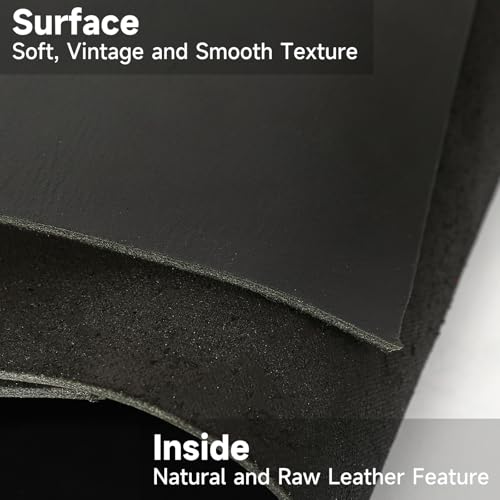12''X24'' Genuine Leather Sheets - Tooling Leather Fabric Pieces for Crafts, Full Grain Leather Hide Material(Black, 2mm Thick) - color: Black 2
