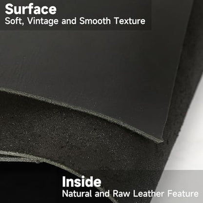 12''X24'' Genuine Leather Sheets - Tooling Leather Fabric Pieces for Crafts, Full Grain Leather Hide Material(Black, 2mm Thick) - color: Black 2