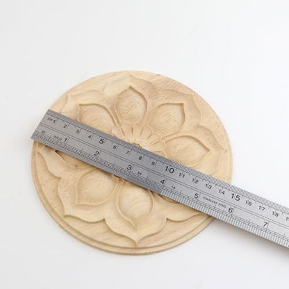 Antrader 4Pcs Round Unpainted Wood Carved Appliques,5.9" Diameter(Style 16) - style: Style 16