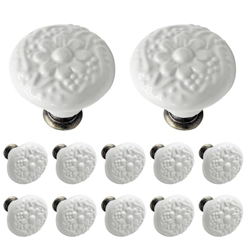 Biaungdo 12 Pcs White Ceramic Kitchen Cabinet Knobs - color: White
