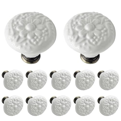 Biaungdo 12 Pcs White Ceramic Kitchen Cabinet Knobs - color: White