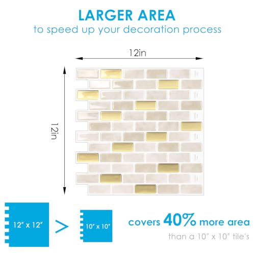 Peel and Stick Backsplash Tile, 10-Sheet Warm Beige Self Adhesive Marble Tile, Stick on Backsplash for Kitchen and Bathroom, 12"x12" Wall Tiles with Marble Look - color: Warm Beige