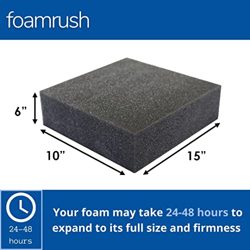 FoamRush 6" x 10" x 15" Charcoal Upholstery Foam Cushion High Density, Dining Chair Cushions, Square Foam, Wheelchair Seat Cushion Replacement, Couch Cushion Replacement - color: Charcoal, size: 6" x 10" x 15"