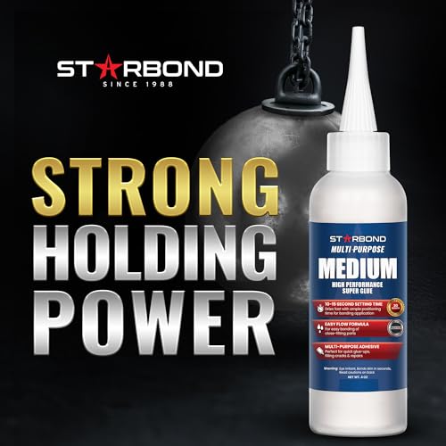 Starbond 4 oz. Medium CA Glue (Premium Cyanoacrylate Super Glue) with Extra Cap and Microtips for Quick Fixes, Woodworking, Woodturning, Hobby Models - size: 4 ounce