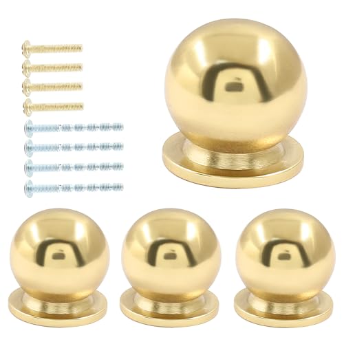 Jiozermi 4 Pack Mini Round Solid Brass Knobs, 5/8 Inch, Polished Gold - color: Polished Gold, size: 5/8 Inch(16mm)