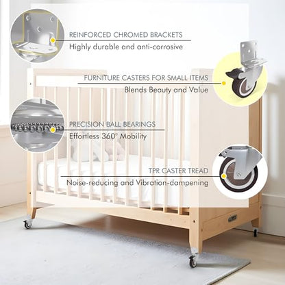 2 Inch Side Mount Casters 4-Pack with 2 Swivel & 2 Brake, L-Shape Plate for Furniture, Cabinets, Coffee Tables, Plant Stands, Smooth Rolling Quiet Light Duty Rubber Wheels