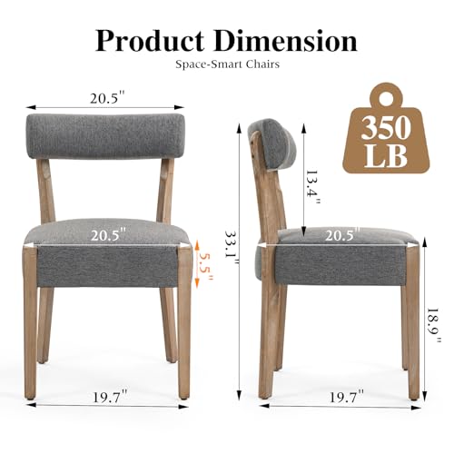 ZJhome Dining Chairs Set of 2,Mid Century Modern Dining Chair Set - Linen Upholstered Low Back Kitchen & Dining Room Chairs with Woven Design,Grey Fabric - color: Grey Fabric, size: Set of 2
